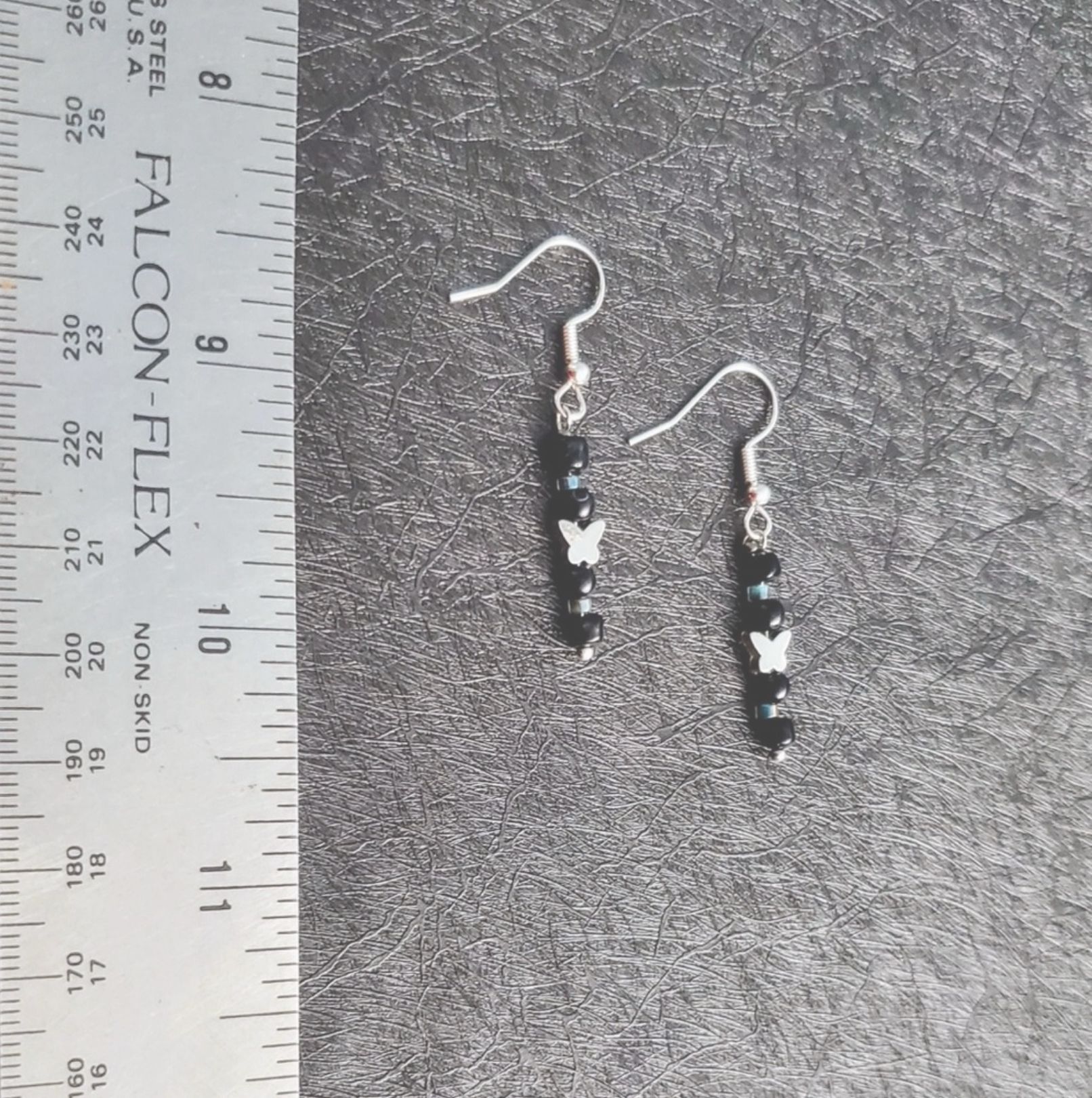 Silver Butterfly Bead, Glass Beads, Silver Hooks, Dangle Earrings Silver Hooks