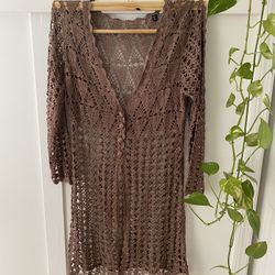 Barely used Copper-colored long-sleeved crochet knit cardigan