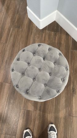 Round Grey Tufted Velvet Ottoman