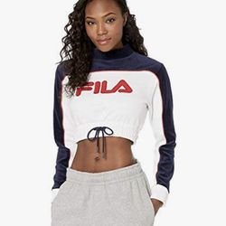 Brand New Womans Fila brand White Cadence Velour Pullover Sweater Up For Sale