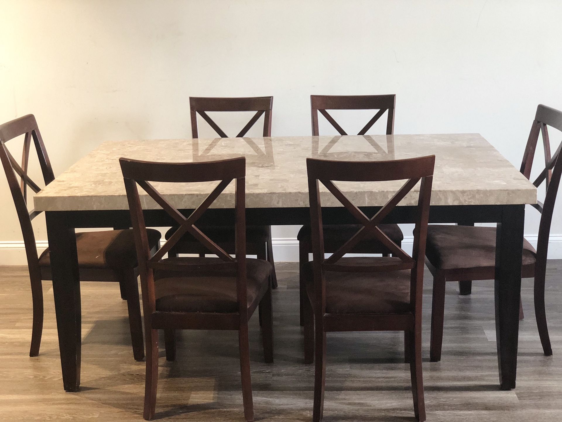 Montibello Pearl Marble Dining Table with 6 chairs
