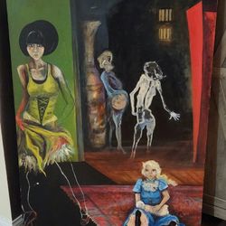 Surreal Alice, Lady & Ghost 36x52 Canvas Painting 