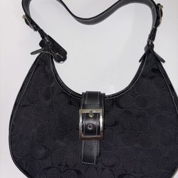 Authentic Coach Signature Hobo Bag - Classic Black on Black w/ Buckle Detail