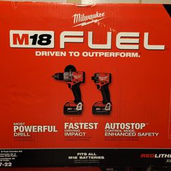 Milwaukee M18 FUEL 2-Tool Combo Kit, 1/2in. Hammer Drill Driver, 1/4in. Hex Impact Driver, 2 Batteries, Charger, Model# 3697-22