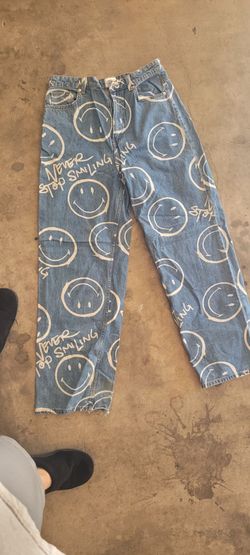 Smiley Face Print Denim Jeans