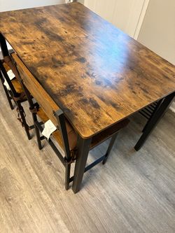 Rustic Industrial Dining Table with Chairs, Set for 4