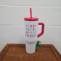 Sleigh Bell Bistro Holiday Travel Mug 31 oz “Merry Merry Merry Christmas” NWT