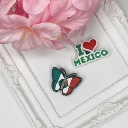 I Love ❤️  Heart Mexico Mexican Flag Butterfly Shoe Charms 