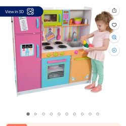 KidKraft Deluxe Big and Bright Wooden Play Kitchen for Kids, Neon Colors