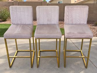 Set of 3 Giselle Mauve Pink Velvet Stools – Gold Frames