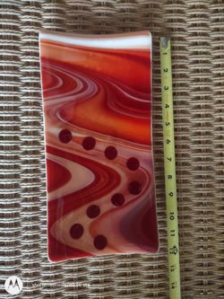 Glass Rectangle Tray Beautiful Glass Swirly Orange And Amber Colors 12-in X 6 In