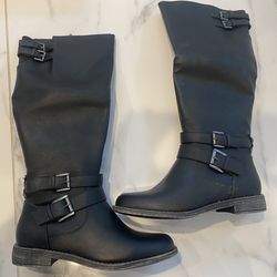 Just Fab Knee High Black Faux Leather Riding Boots