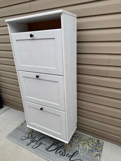 White Shoe Cabinet with Flip Drawers