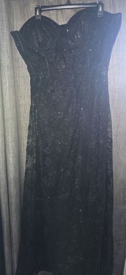 Black Strapless Lace Sequin Formal Gown
