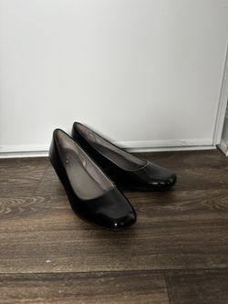 Professional Business Black Wedge Heels Square Toe