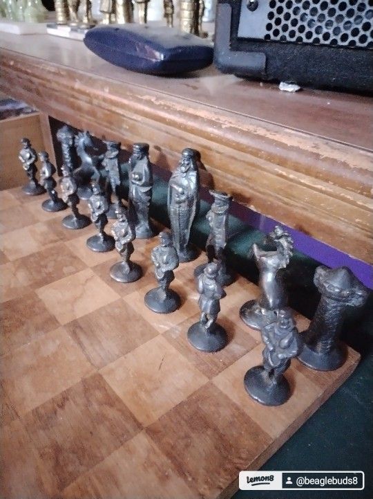 Old Metal Chess Set Complete Vintage Game