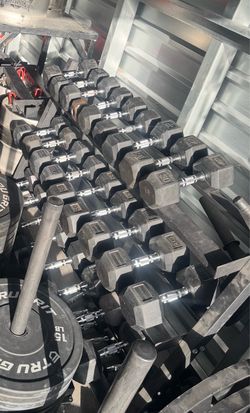 Rubber hex dumbbells