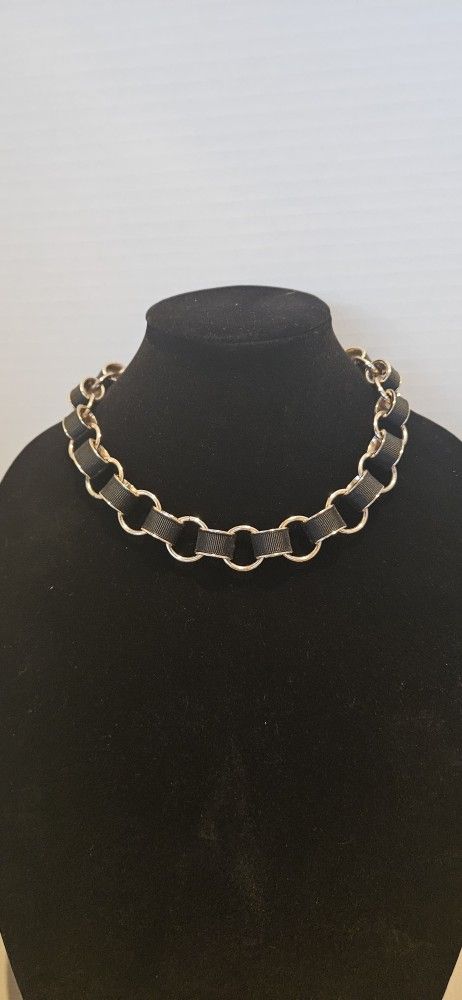 Banana Republic 16" Gold & Black Chain Link Necklace with Toggle Clasp Statement