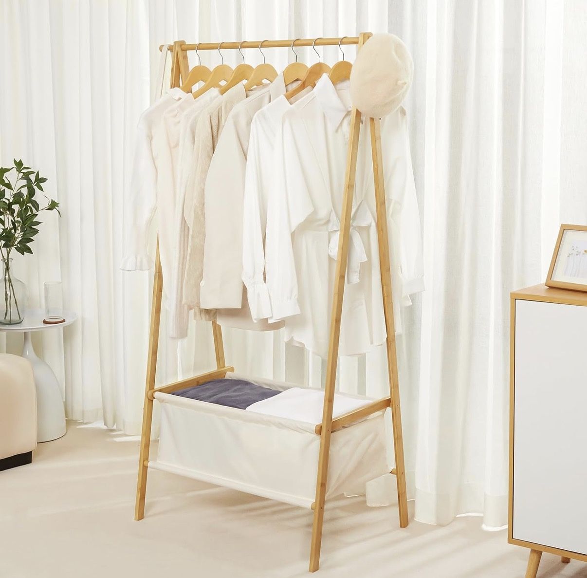 Bamboo Clothes Rack with Storage Box