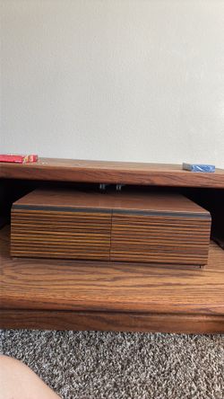 wooden VHS storage box with the roll-top/tambour-style doors,