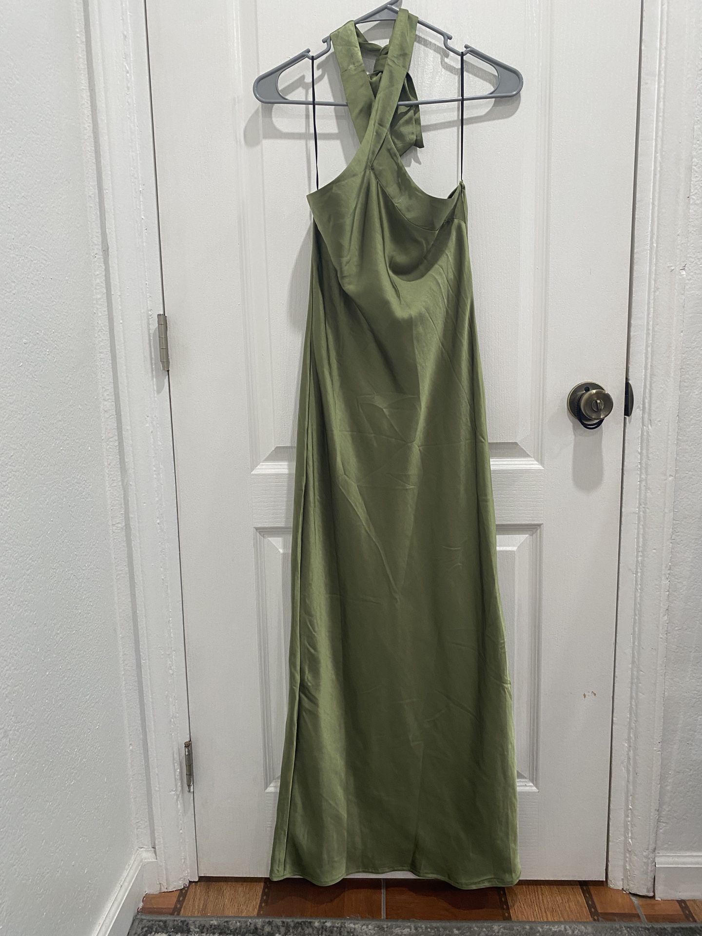 Olive Green Satin Dress 