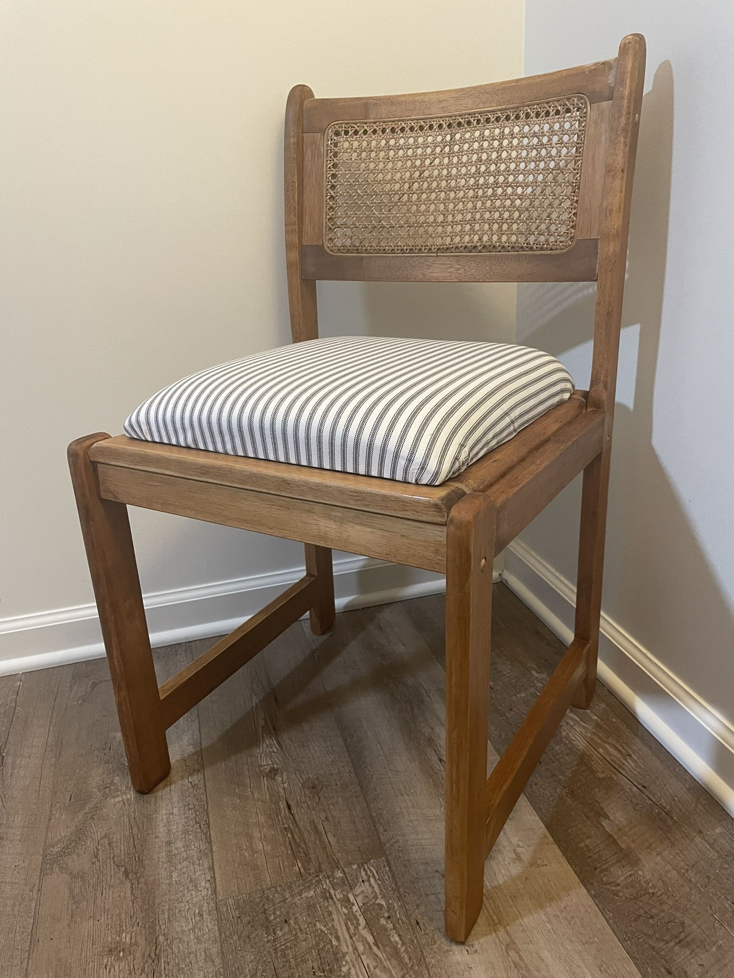 Restored Vintage Brown Oak Chair with Cane
