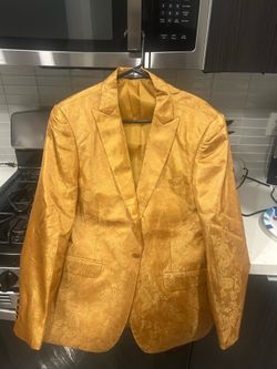 Mens Medium 2 Piece Gold Dress Suit Jacket Blazer and Pants