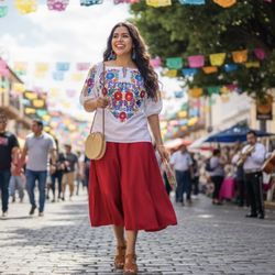 Embroidered Floral White Top Mexican design by Mexican artist, Size Medium