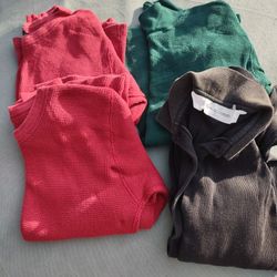 Set Of Long John Type Lands End Shirts, Black Button Down Sweater Size M. 