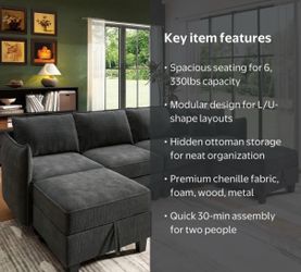 Modular Sectional Sofa with Ottoman Storage