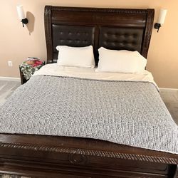 King Size Dark Wood Sleigh Bed Frame w Tufted Headboard - Regency furniture