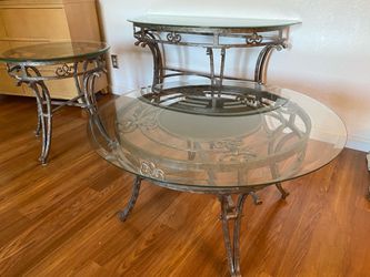 3-Piece Wrought Iron Glass Top Table Set