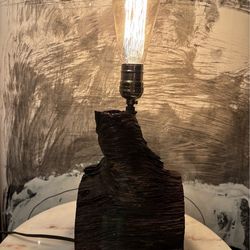 Vintage Handcrafted Driftwood Sculptural Lamp Fixture Featuring a Edison Style Filament Bulb. 16”x6”x5”.