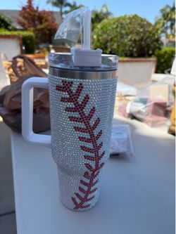 Baseball Bejeweled Tumbler with Straw