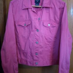 Faded Glory Bright Pink Classic Denim Jean Jacket Women's Size XL 100% Cotton