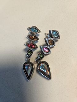 Patricia Locke Silver Drop Earrings with Multicolor Stones