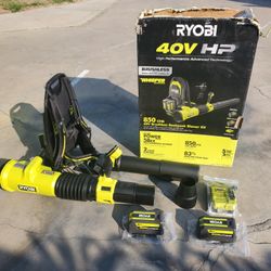 RYOBI
40V HP Brushless Whisper Series 180 MPH 850 CFM  Backpack Leaf Blower 2 battery 8ah n charger