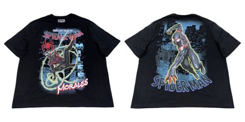 Marvel Spiderman Miles Morales Black T Shirt Mens 2XL & 3XL New 2 Sided Tee Spider-Man