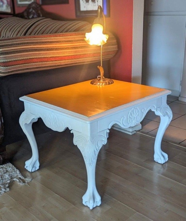 Yellow And White Antique Wooden Table
