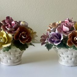 Pair of Capodimonte porcelain flower basket 