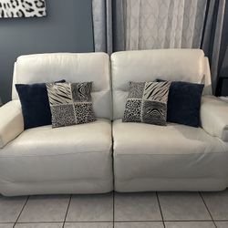 Off White Leather Power Recliner Couch 