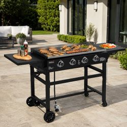 Royal Gourmet 36" 4-Burner Gas Griddle, 52,000 BTU, 766 Sq. In. Flat-Top Cooking Surface, Foldable Side Shelves & Locking Caster Wheels, Black (GB4001