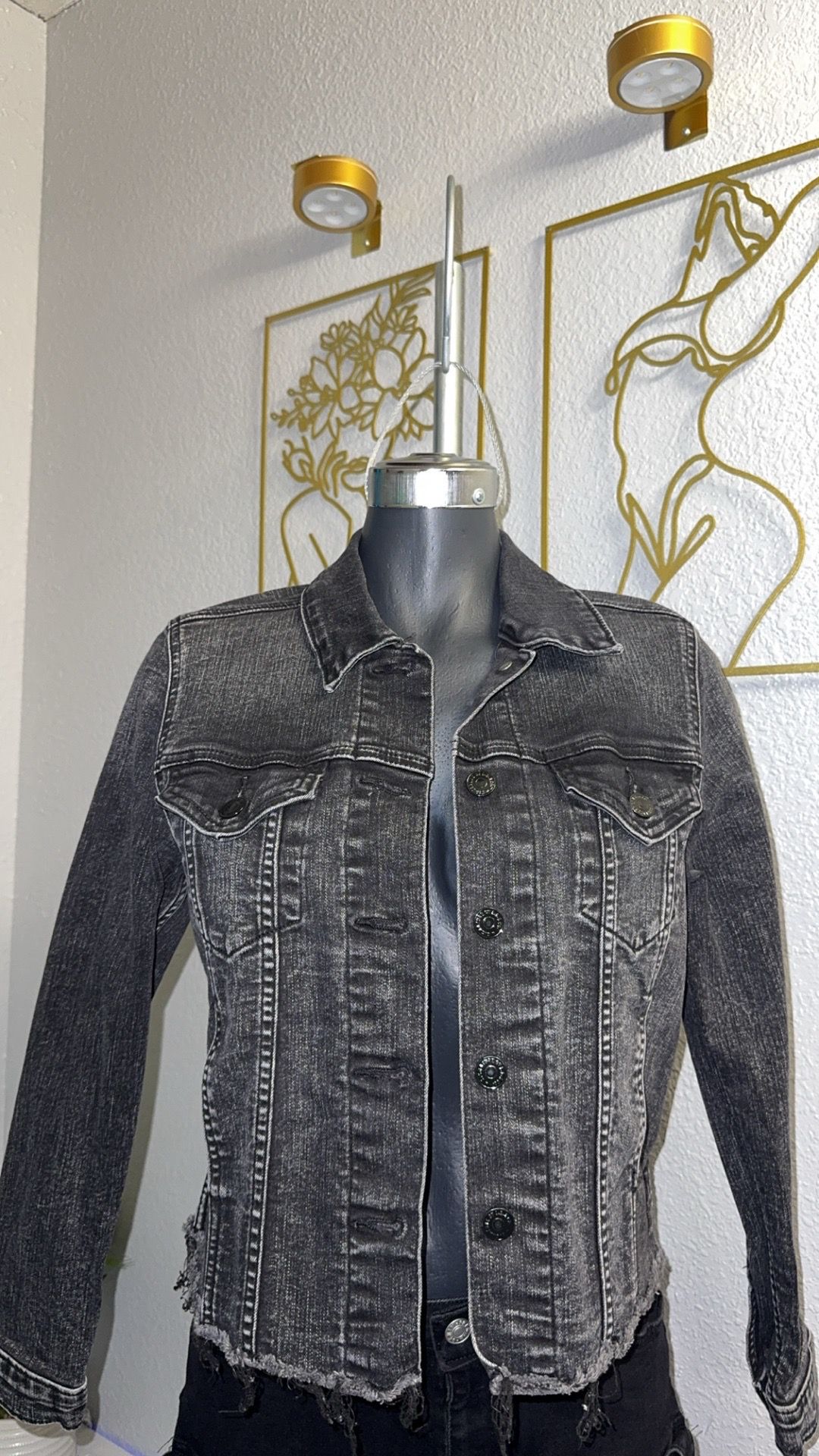 Black Denim Raw Hem Jacket