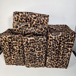 Joy Mangano Better Beauty Case Set 4 Roll Up Travel Bags Leopard Print Organizer