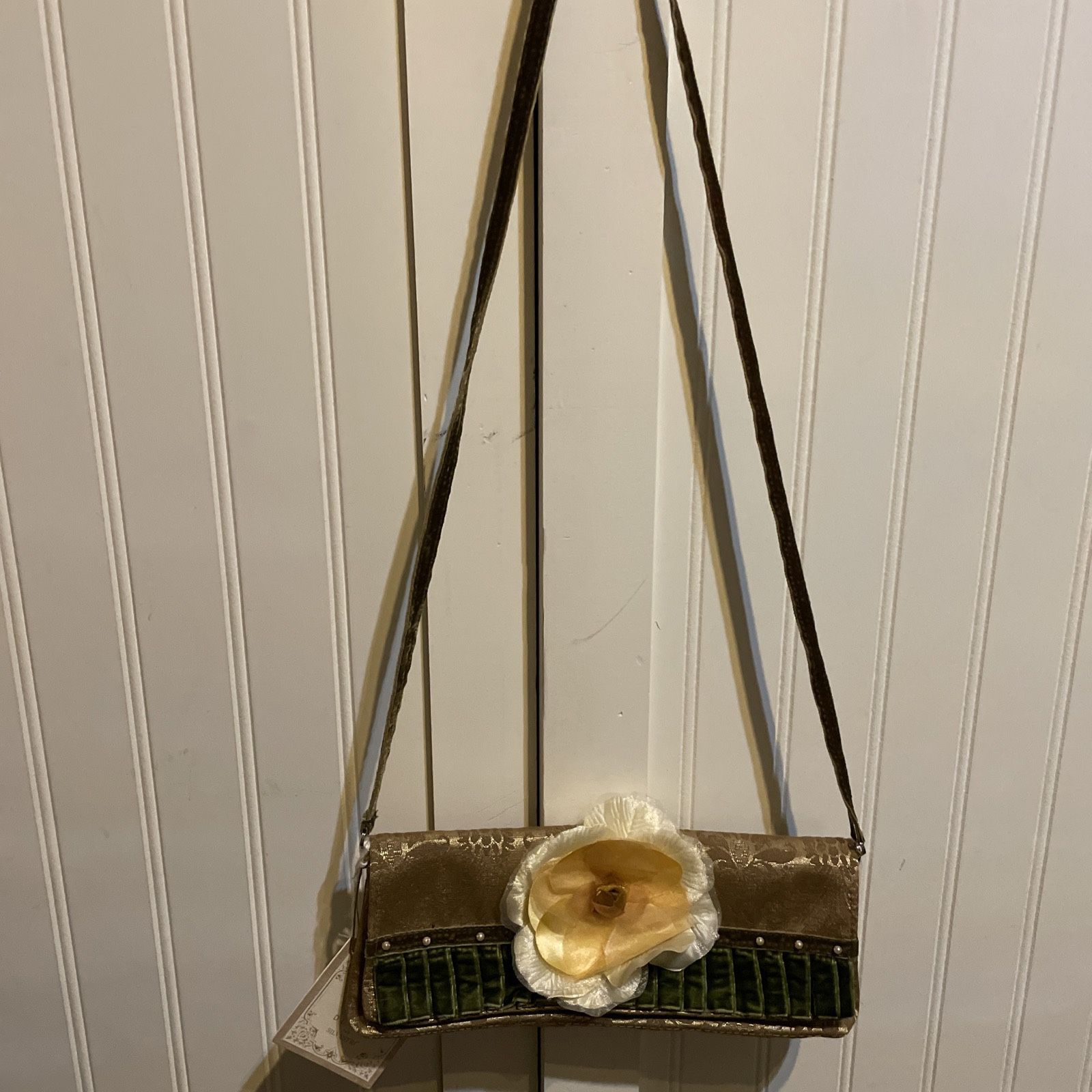 DL RHEIN SILVESTRI CLUTCH HANDBAG VINTAGE Look Green Yellow Flower NEW