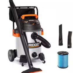 RIDGID 16 Gal. 6.5 Peak HP Stainless Steel Shop Vacuum Wet Dry Vac with Fine Dust Filter, Locking Hose and Attachments WD1956