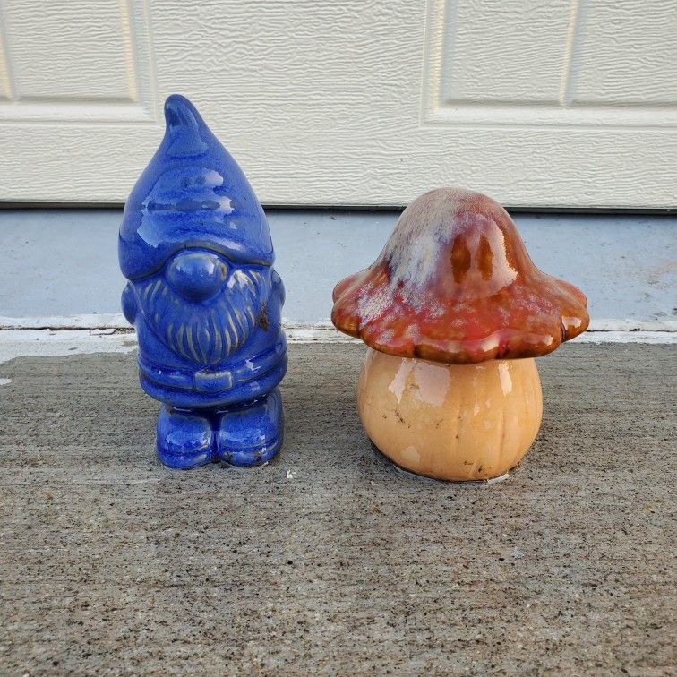 Gnome and Mushroom Yard Art
