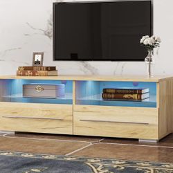 NEW TV Stand W/ Storage Drawers & LED Lights, 39” Entertainment Center, TV Console !