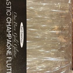 Unopened 24 ct 5 oz gold glitter plastic champagne flutes