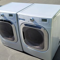 LG Front Loading Washer And Stackable Gas Dryer Set In Silver 
